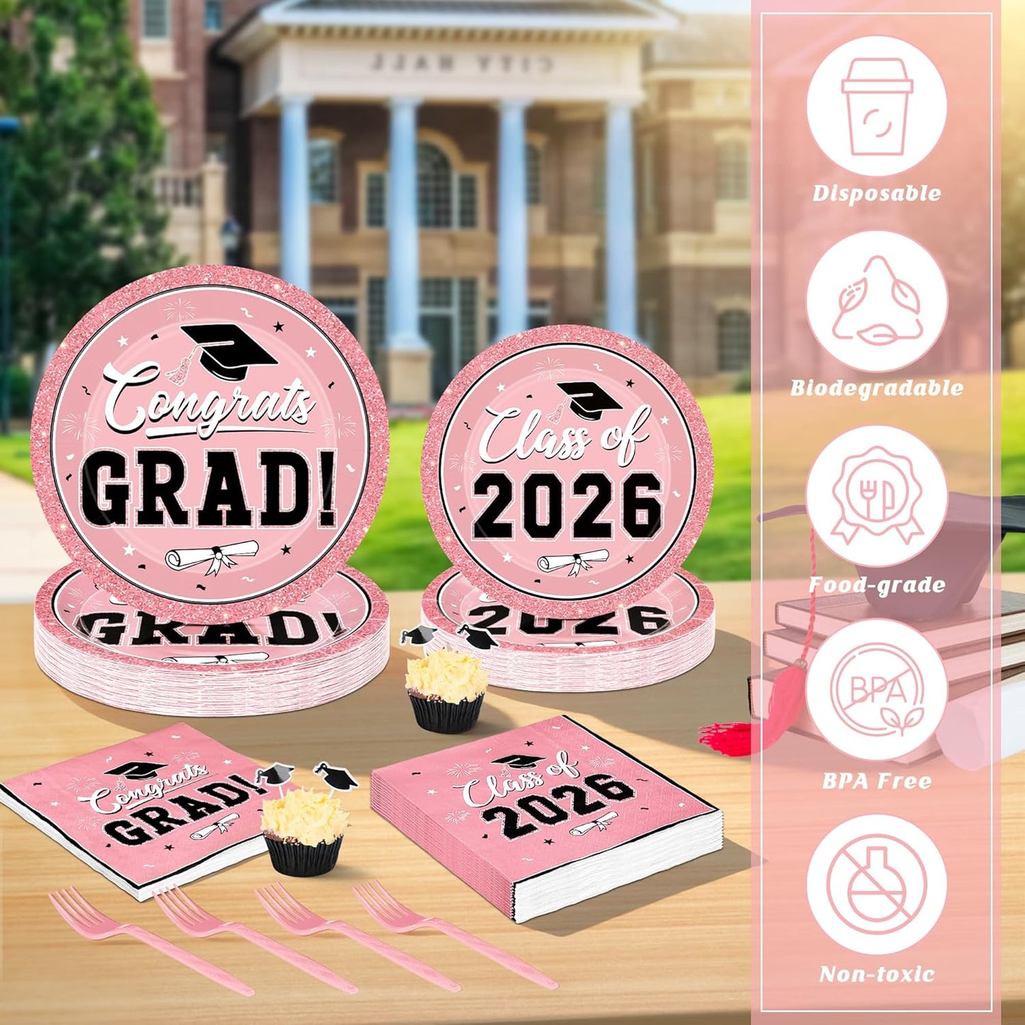 200Pcs Graduation Decorations 2026, Blue Graduation Plates and Napkins Party Supplies for 50 Guests, Disposable Grad Plates, Napkins, Dessert Plates and Forks for Grad Decor Wedding Birthday Supplies