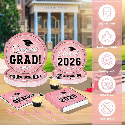 200Pcs Graduation Decorations 2026, Blue Graduation Plates and Napkins Party Supplies for 50 Guests, Disposable Grad Plates, Napkins, Dessert Plates and Forks for Grad Decor Wedding Birthday Supplies