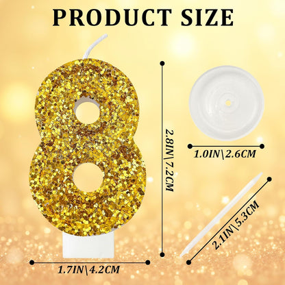 Birthday Number Candles, Glitter Number Candle Cake Decorations with Sequins, Cupcake Decorations for Girls, Women, Party Anniversary Celebrations (Number 6, Purple)