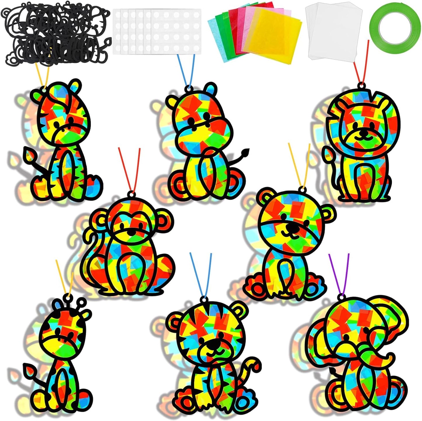 QOUBAI 32 Sets Stars Suncatchers Craft Back to School DIY Stained Glass Window Patriotic 4th of July Paper Craft Home School Classroom Decor Kid Birthday Gift Creative Art Activity Game - Colors A