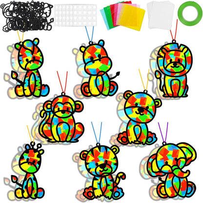 QOUBAI 32 Sets Stars Suncatchers Craft Back to School DIY Stained Glass Window Patriotic 4th of July Paper Craft Home School Classroom Decor Kid Birthday Gift Creative Art Activity Game - Colors A