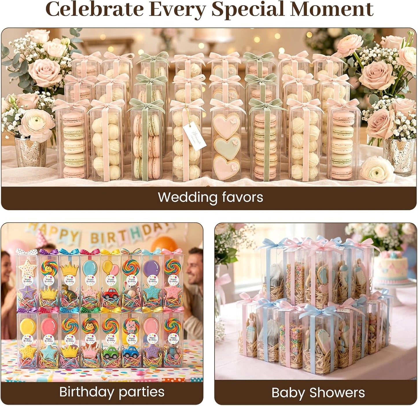 VGOODALL 100 Pcs Clear Favor Boxes, 2x2x2 Inch Small Transparent Cube Gift Boxes for Candy, Macarons, Jewelry, Wedding, Birthday, Baby Shower Party Favors