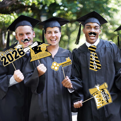 Lucleag 2026 Graduation Photo Booth Props Kit, 21Pcs Grad Photo Props & Selfie Frame for Photos Decor, Class of 2026 Photo Booth Props for Graduation Party Supplies