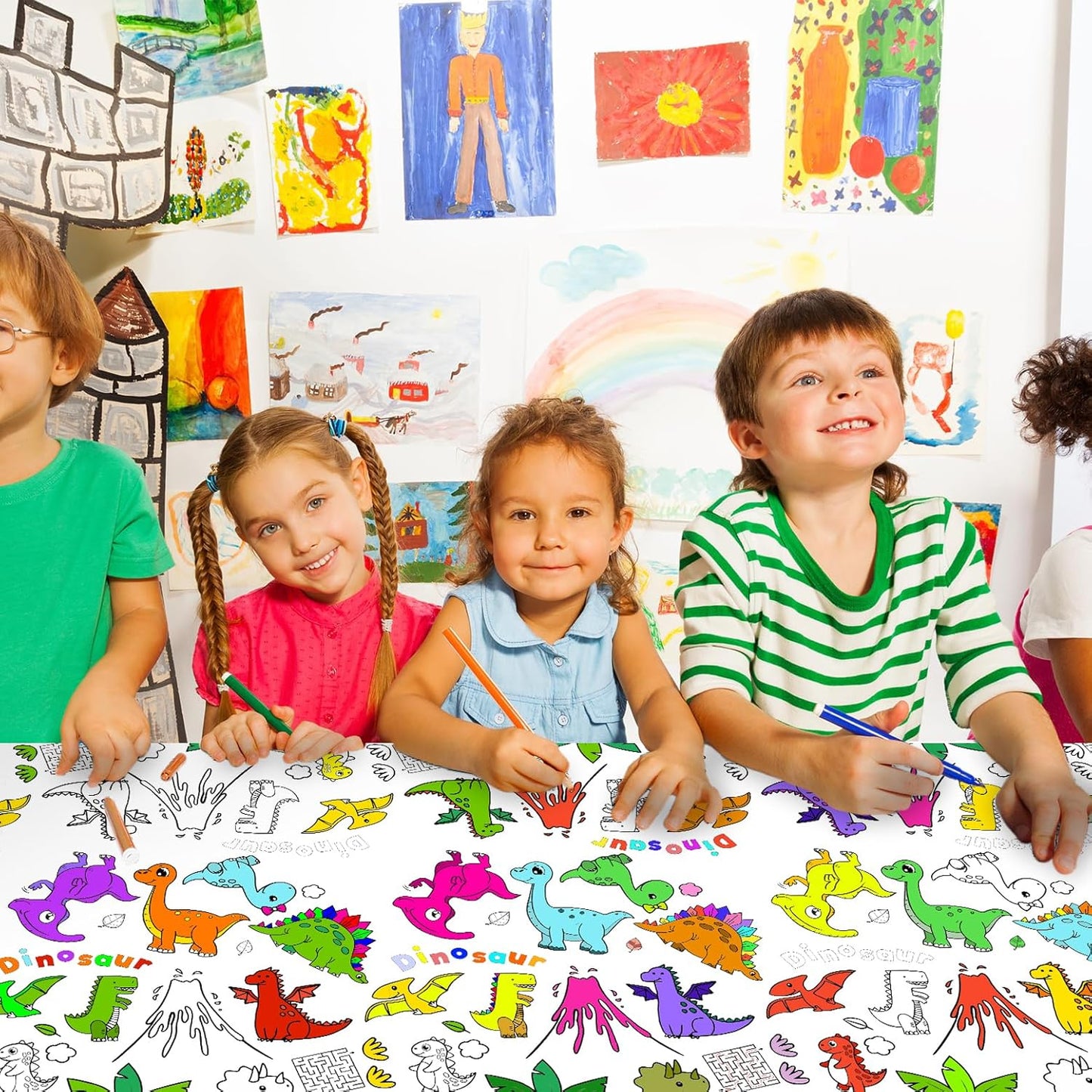 Giant Construction Party Coloring Tablecloth for Kids - Huge Construction Theme Table Cover Large Dump Truck Vehicle Painting Poster for Children Birthday Party Supplies 54x108 Inch