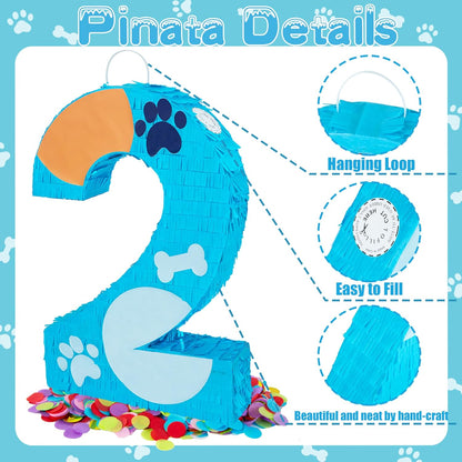 PCFING 20 Inch Dog Paw Number 1 Piñata with 30 Inch Piñata Stick Blindfold Confetti for Boy Girl Adults Birthday Party Decorations, Anniversary Celebration, Fiesta