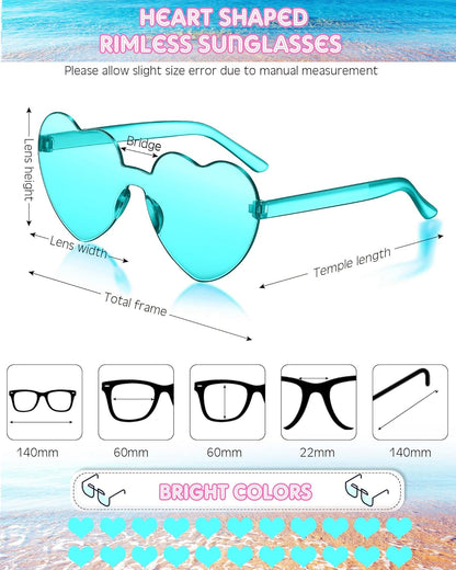 Frienda 20 Pairs Heart Shaped Sunglasses Rimless Candy Color Glasses for Women Men Party Favor