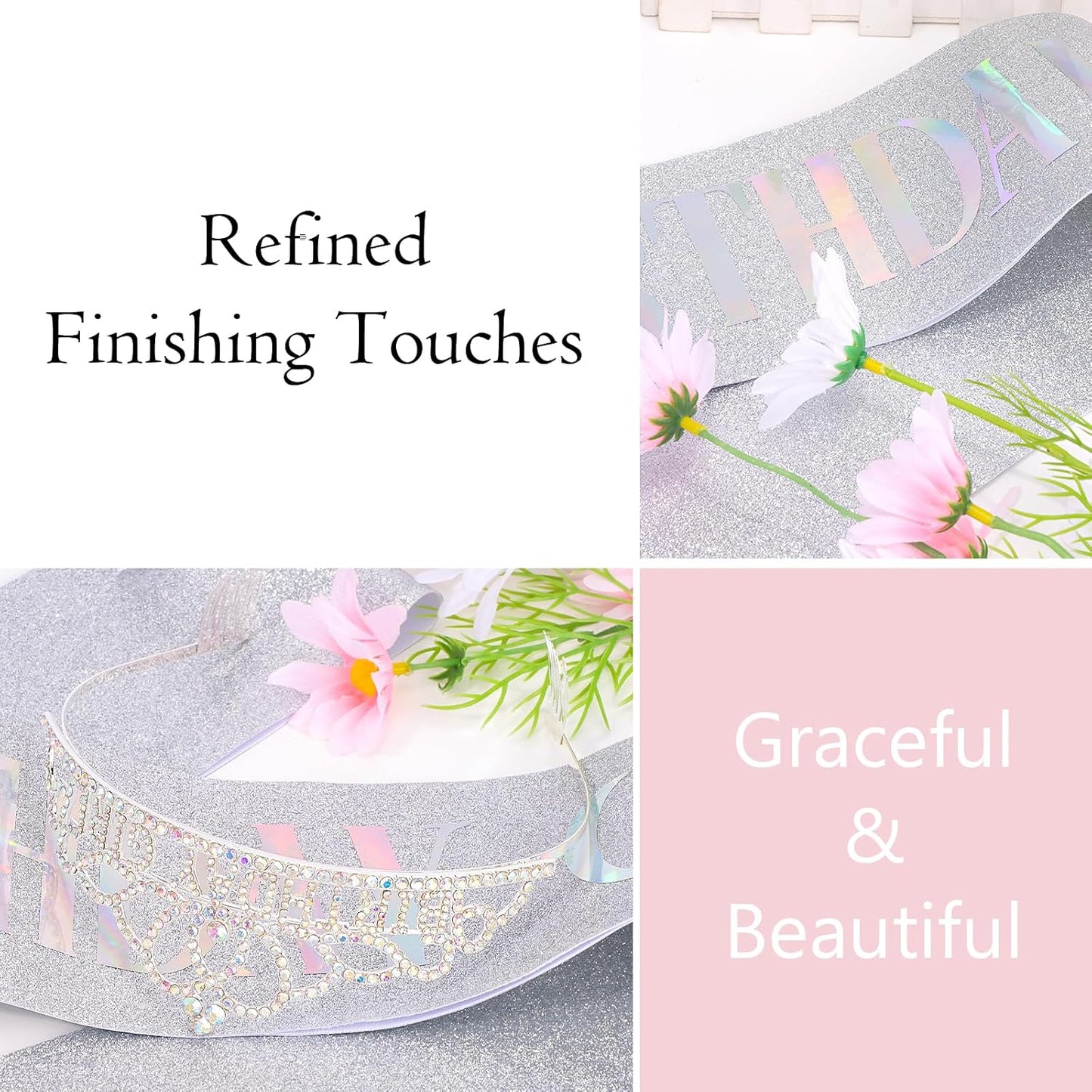 Chanaco Happy Birthday Crown and Sash Kit for Women and Girls - Rhinestone Tiara and Sashes with 'BIRTHDAY GIRL' Sash for Party Favors