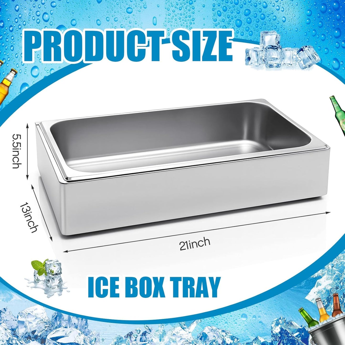 Ice Housing Bin with Removable Tray Ice Holder Container Wine Beer Champagne Drink Bucket Beverage Tub for Freezer Display Buffet Bar Counter Party Drink Chiller(Bamboo and Steel,21" X 13" X 5.5")