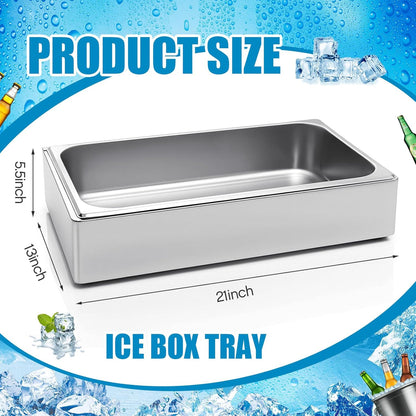 Ice Housing Bin with Removable Tray Ice Holder Container Wine Beer Champagne Drink Bucket Beverage Tub for Freezer Display Buffet Bar Counter Party Drink Chiller(Bamboo and Steel,21" X 13" X 5.5")