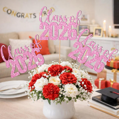 Class of 2026 Centerpieces Sticks for Graduation, 16 Pcs Graduation Decorations Cake Toppers, Graduation Theme Party Decorations Supply(BG)