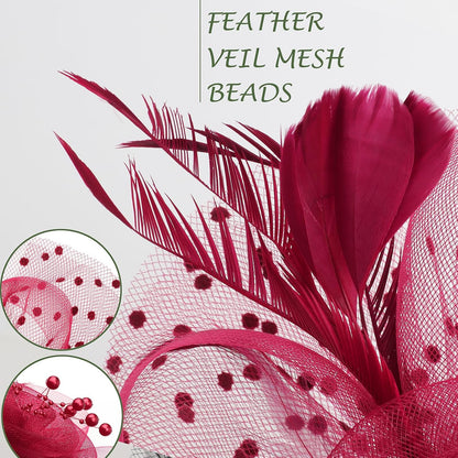 DRESHOW Fascinators Hat Flower Mesh Ribbons Feathers on a Headband and a Clip Tea Party Headwear for Girls and Women - Colors B
