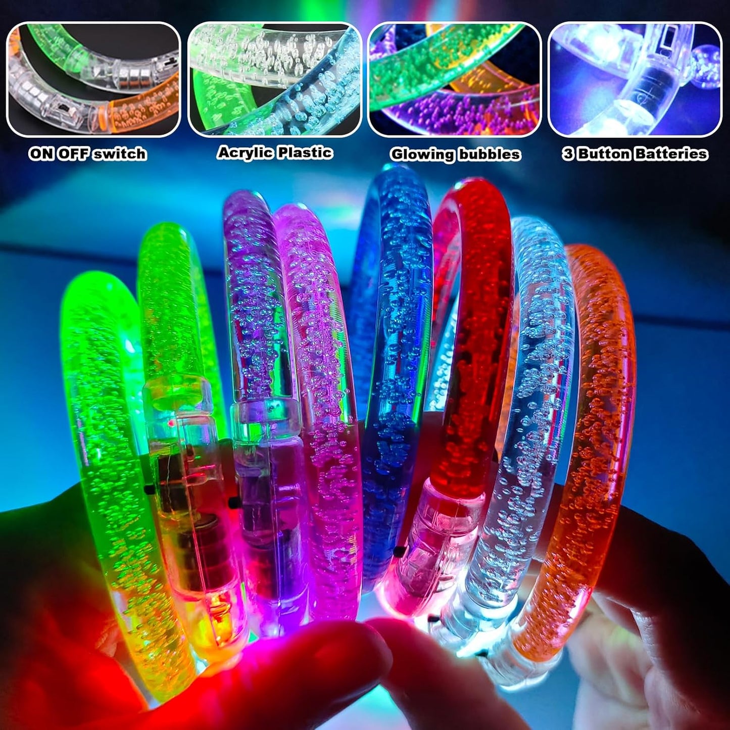 24 Pack Glow In The Dark LED Bracelets,Light Up Bracelets Glow Sticks,Birthday Carnival Neon Party Supplies for Kids Adults,Light up Toys Halloween Party Favors,8 Colors