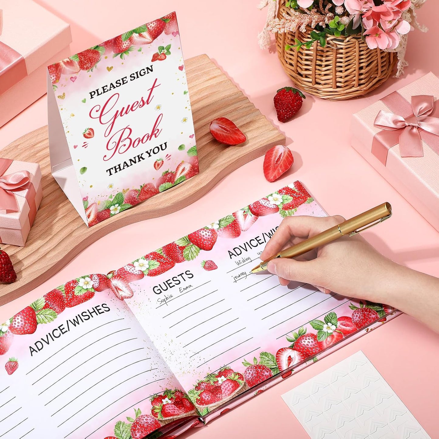Fuyoooo 27 Pcs Safari Animal Baby Shower Guest Book Set Baby Shower Sign in Guest Floral Book Place Table Cards with Gold Pen Adhesive Photo Corner for Birthday Party