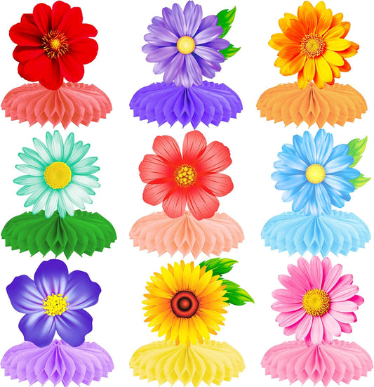 10pcs Summer Flower Honeycomb Centerpieces Multicolor Sunflower Daisy Table Decorations Floral Centerpiece Decor for Spring Summer Baby Shower Birthday Party Supplies