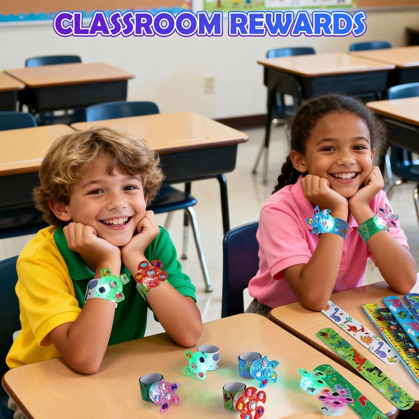 SCIONE 25 Pack Light Up Slap Bracelets for Kids, Dinosaur Party Favors for Kids 4-8-12, Valentine Goodie Bag Stuffers, Glow in The Dark supplies, treasure box toys for classroom