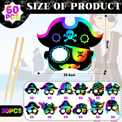 Deekin 60 Pcs Pirate Party Favors Pirate Themed Birthday Party Accessories Supplies Gasparilla Scratch Mask Craft Kit Rainbow Masks Treasure Scratch Crafts Gift Set Decorations