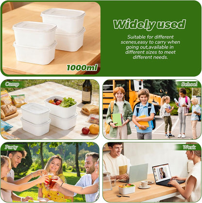 50-Pack 29oz Disposable Kraft Paper Bowls【with Lids and Forks】,Meal Prep Containers Disposable Togo Food Deli Containers for Restaurant Supplies Take Out Containers, Microwave Safe for Hot/Cold Food