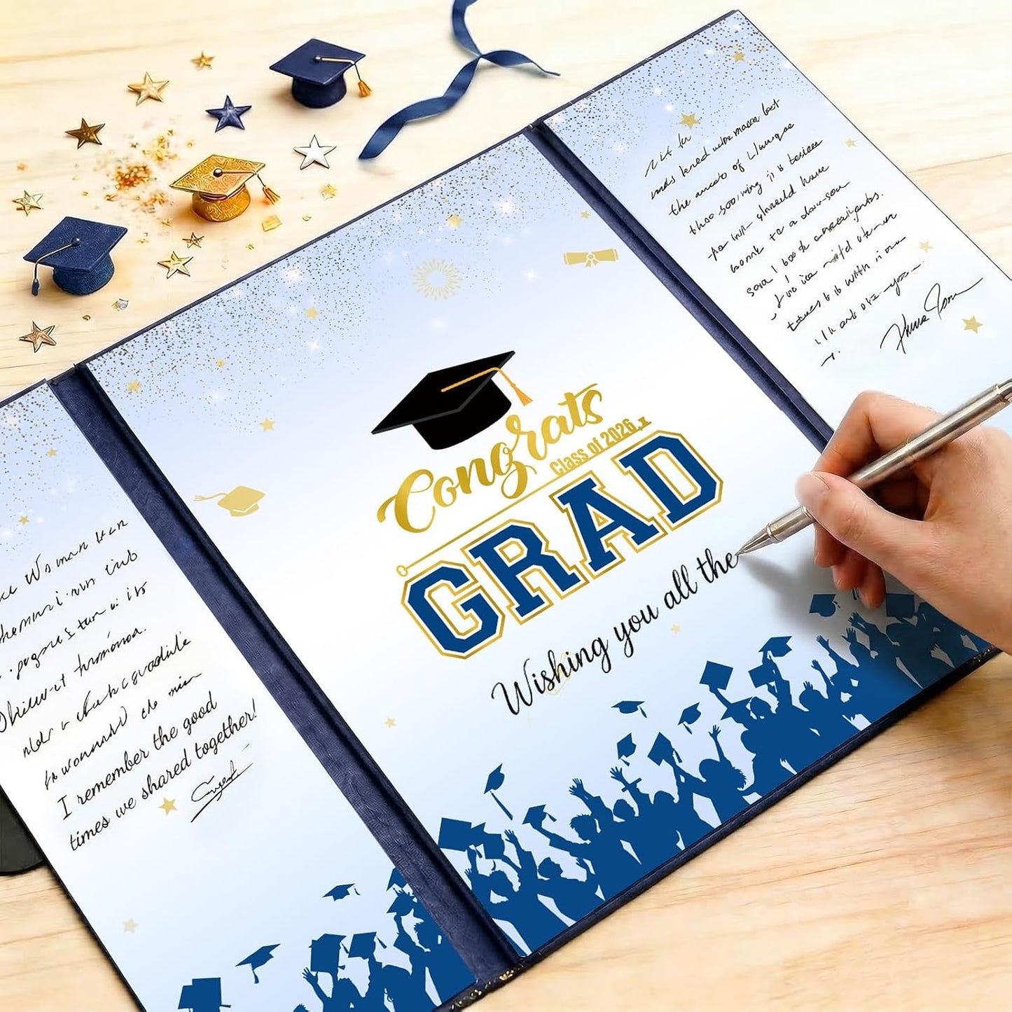 Graduation Guest Book 2026, Blue Gold Graduation Decorations Class of 2026 Graduates Sign in Book Signature Board Congrats Grad Decor Party Supplies, High School College Graduations Gifts for Her Him