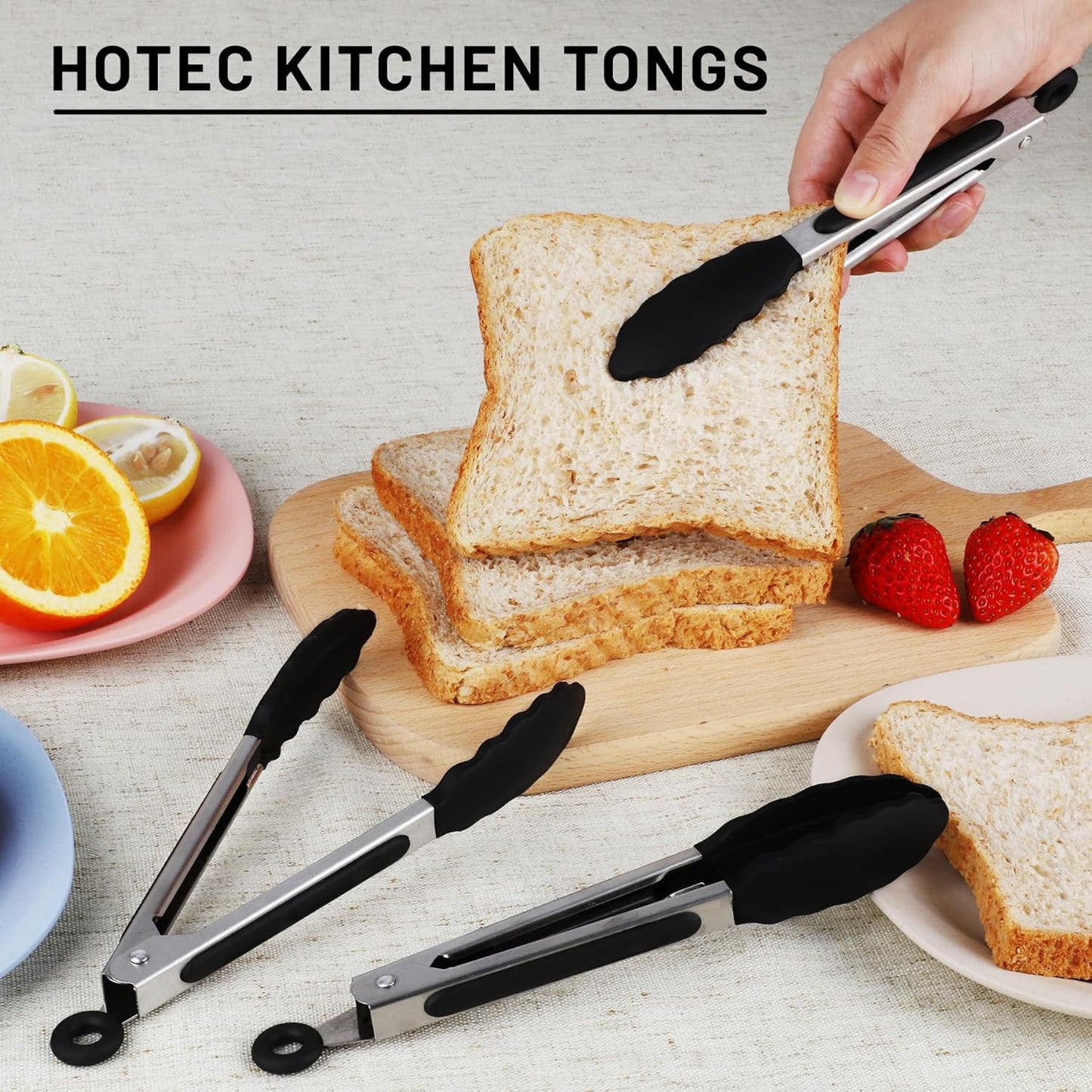 Hotec Mini Silicone Kitchen Tongs for Cooking - 7-Inch Small Serving Tongs with Silicone Tips, Set of 3 (Blue)