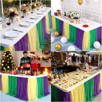 THARAHT Tulle Table Skirt 6FT 180CM Long for Rectangle Tables Round Tables Ruffle Desk Skirt for Princess Girls Birthday Party Cake Dessert Decorations Table Skirt