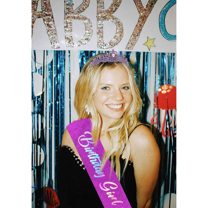 CIEHER Birthday Girl Crown and Sash - Rose Gold Tiara Birthday Decorations for Women and Girls