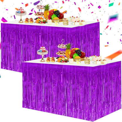 BEISHIDA 2 Pack Metallic Tinsel Foil Fringe Table Skirts for Rectangle & Round Tables Hot Pink Kids' Birthday, Holiday Cartoon Party Decorations for Birthday Valentines Baby Shower Festive Events