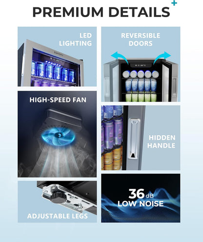 EUHOMY 4.5 Cu.ft Beverage Refrigerator and Cooler, 145 Can Mini fridge with Glass Door for Soda Beer Wine, Small Drink Dispenser with Digital Adjustable Thermostat for Home Office Bar