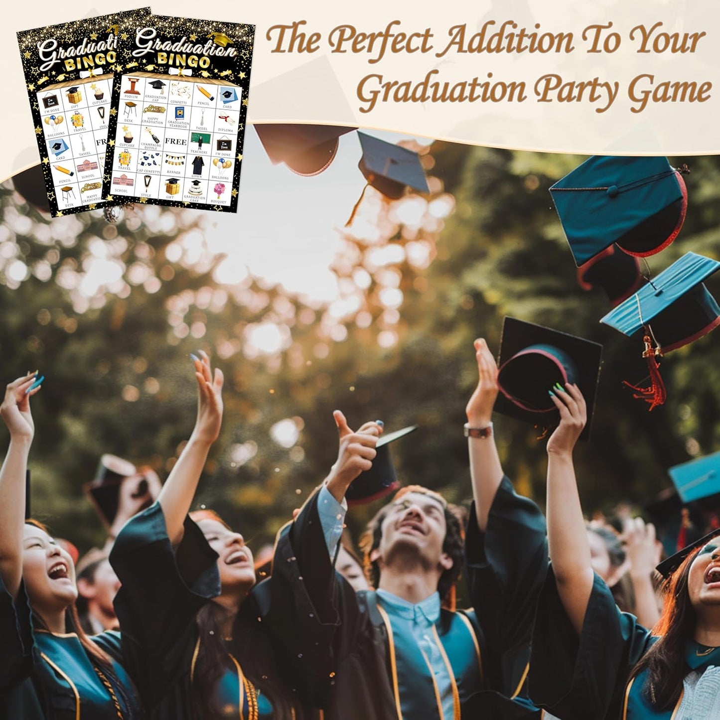 Graduation Bingo Game Cards, Black Gold Graduation Bingo Games, Graduation Game for 24 Players, Grad Party Activity Games for Family Friends, Holiday Party Favors Supplies Decorations -A26