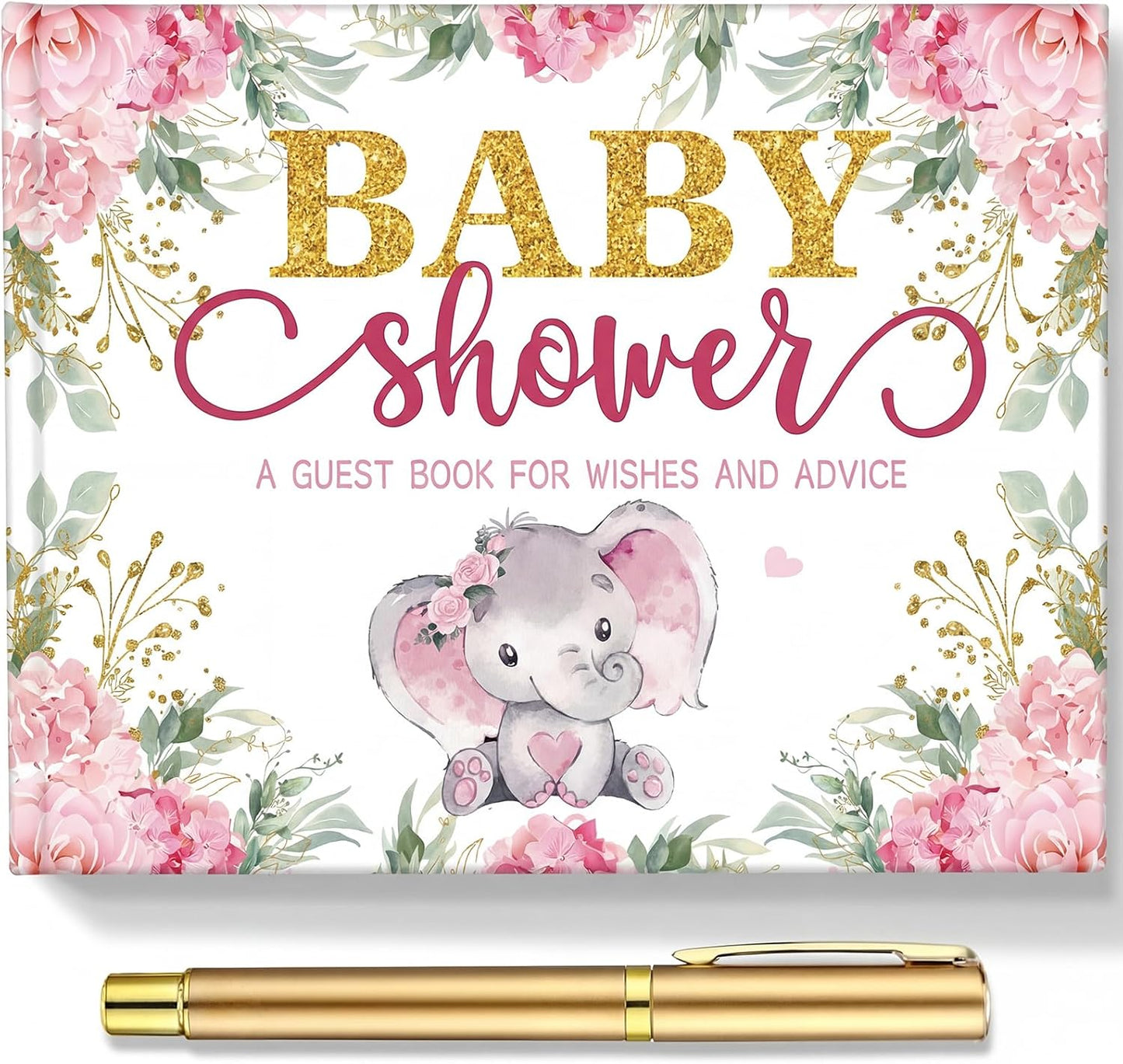 Fuyoooo 27 Pcs Safari Animal Baby Shower Guest Book Set Baby Shower Sign in Guest Floral Book Place Table Cards with Gold Pen Adhesive Photo Corner for Birthday Party