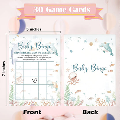 Under The Sea Baby Shower Bingo Game, Pack of 30 Game Cards, Sea Creatures Ocean Shower Game, Gender Reveal Party Decorations, Gender Neutral - KR77