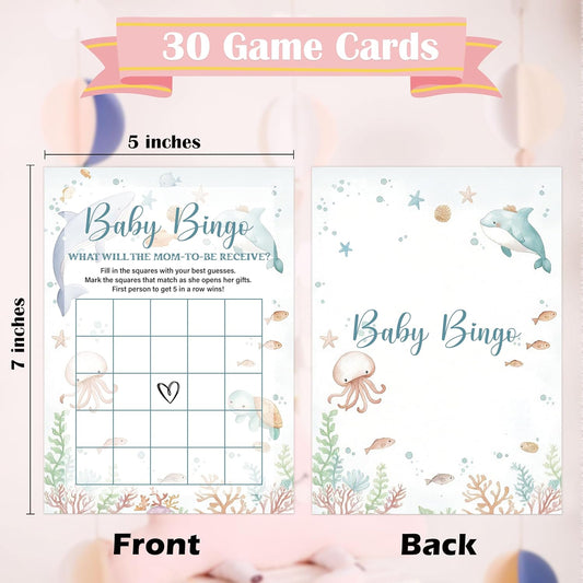 Under The Sea Baby Shower Bingo Game, Pack of 30 Game Cards, Sea Creatures Ocean Shower Game, Gender Reveal Party Decorations, Gender Neutral - KR77