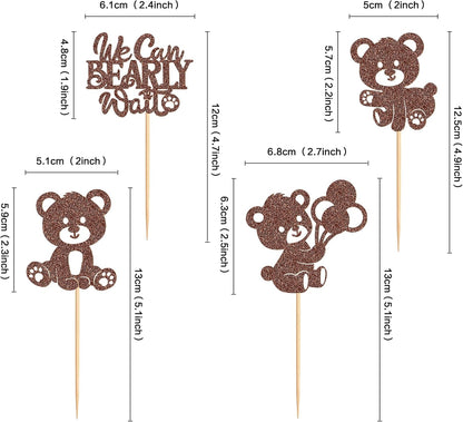 36Pcs Blue Baby Bear Cupcake Toppers Balloon Teddy Bears Cupcake Picks for Blue Baby Shower Gender Reveal Boys Bearly Birthday Cupcake Decorations We Can Bearly Wait Party Decorations Supplies