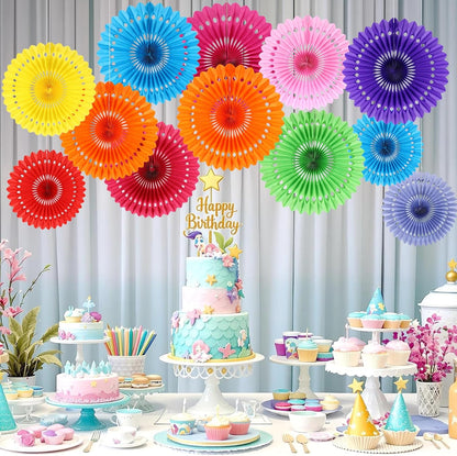 BestoFun 12PCS Paper Fans Hot Pink Party Decorations Tissue Paper Flowers Decorations Hanging Honeycomb Round Paper Fans Decoration for Girl Groovy Birthday Baby Shower Wedding