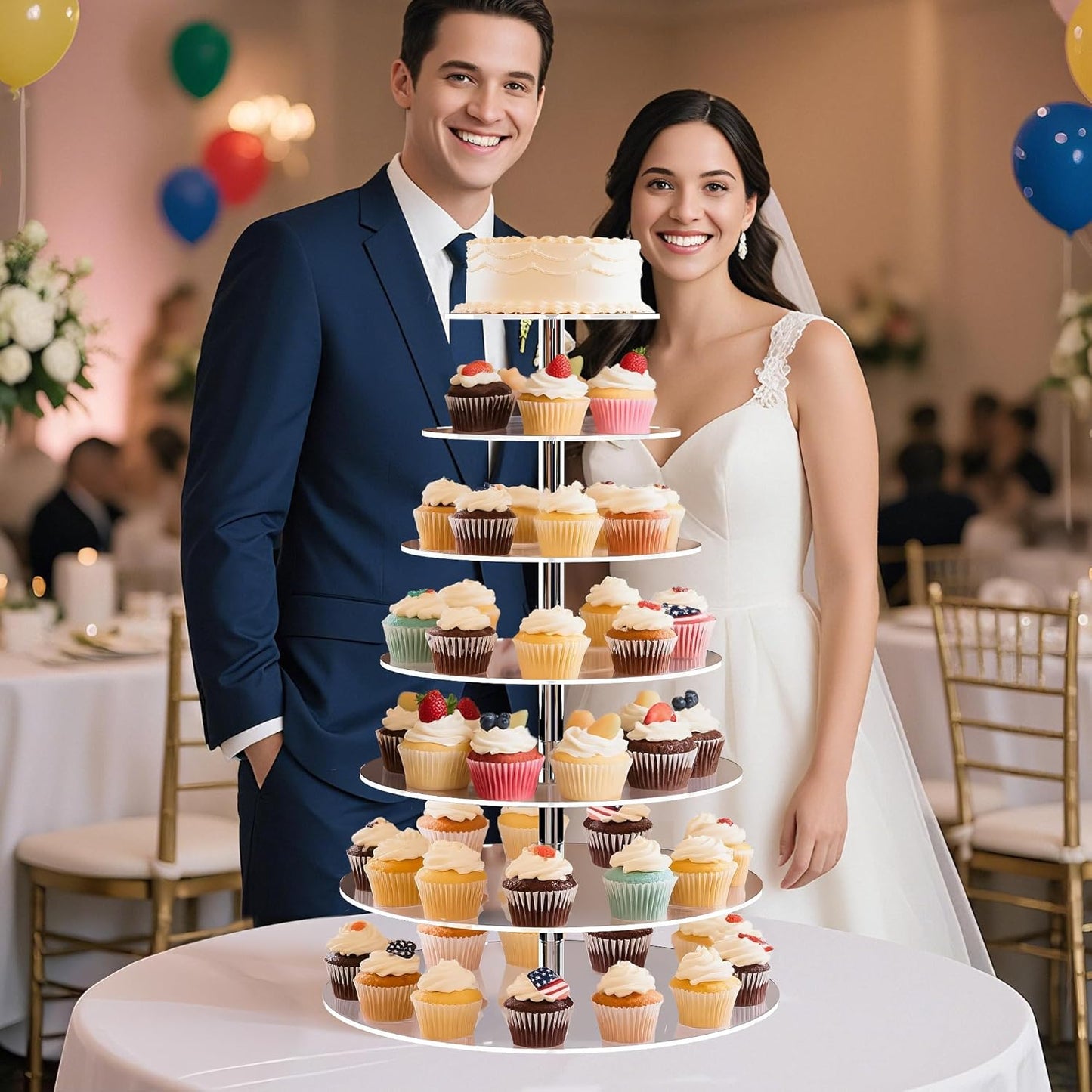 4 Tier Round Cupcake Stand, Acrylic Cupcake Display Stand for 38 Cupcakes, Clear Cupcake Holder Stand for Dessert Table, Cupcake Tower Stand for Wedding Birthday Party Graduation