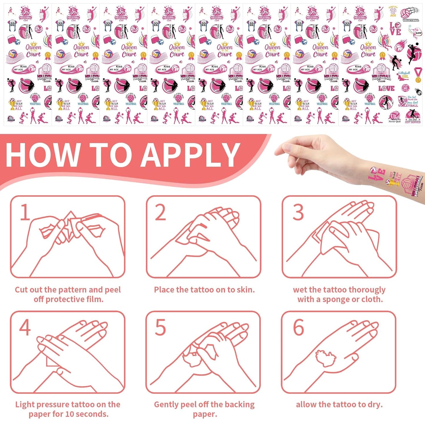 Gymnastic Temporary Tattoos Stickers - 200+ Sport Tattoo for Birthday Party Decorations, Dance Favors Supplies for Girls Boys, School Class Prize(8 Sheets)