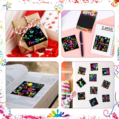 Lenwen Scratch Cards Rainbow Note Scratch Pads with 20 Bamboo Stylus for Adult Paper DIY Paper Craft Kits Birthday Party Favors Supplies(Rainbow Mix,500)