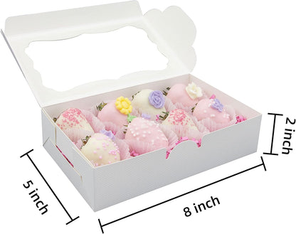 50pcs 8x5x2 Inch White Bakery Boxes Cookie Boxes with Window Treat Boxes Dessert Boxes for Cookie,Pastry,Macaron,Donut,Muffins,Chocolate,Cupcake and Candy Gift Giving