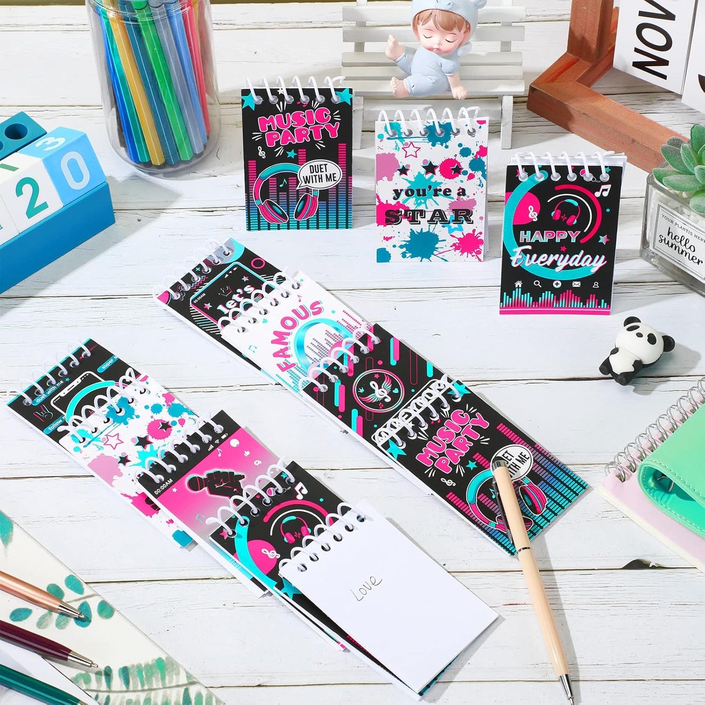 Zonon 24 PCS Music Mini Notepads Social Media Theme Notebook Set Music Birthday Party Favors Memo Spiral Notebooks Bulk Party Prizes for Birthday Gift Bags Fillers Supplies(Classic)