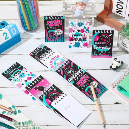 Zonon 24 PCS Music Mini Notepads Social Media Theme Notebook Set Music Birthday Party Favors Memo Spiral Notebooks Bulk Party Prizes for Birthday Gift Bags Fillers Supplies(Classic)