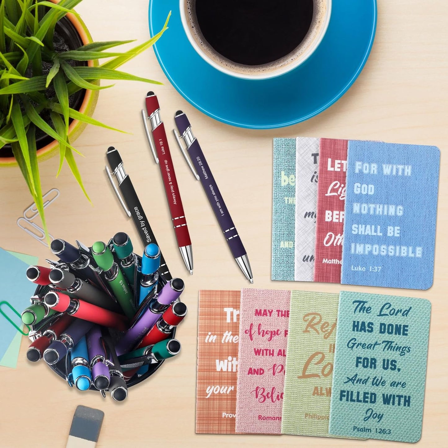 Funrous 32 Pcs Motivational Quote Pens Inspirational Notepads Mini Journal with Ballpoint Pen Small Notebooks Gift for Men Women Coworker Adult Party Favors Prize Teacher Student Office(Stylish)