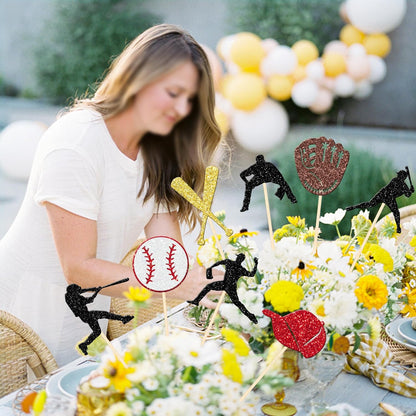 16 PCS Baseball Centerpiece Sticks Double Sided Baseball Players Sports Theme Table Flower Centerpieces Sticks for Baseball Theme Baby Shower Kids Birthday Party Centerpiece Decorations Supplies