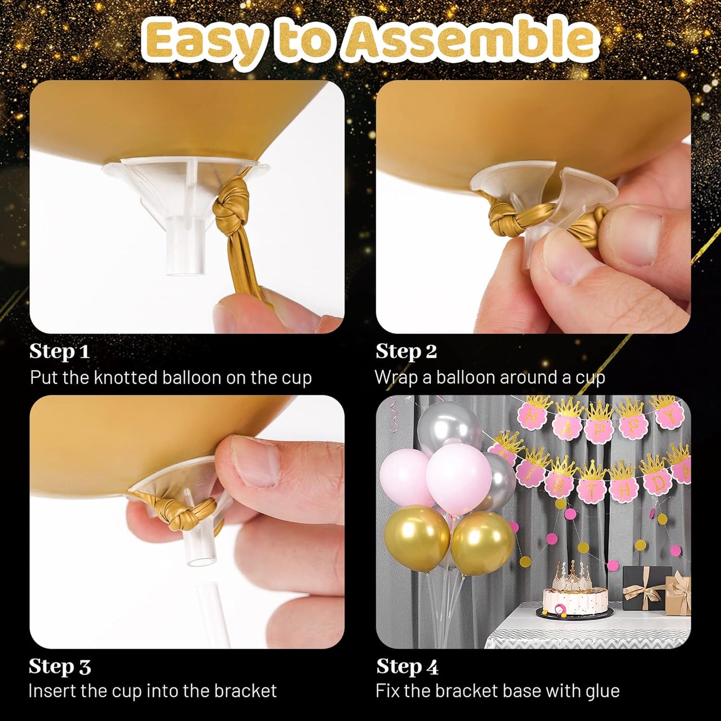 JOYYPOP 4 Sets Balloon Stand Kit For Table, Balloon Sticks with Base Birthday Graduation Party Decorations Wedding