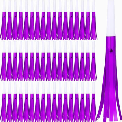 Noise Makers Party Horns, 60 Pack, Purple Metallic Glitter with Fringe, for Birthday, Wedding, New Year