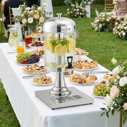 GarveeHome 2.2 Gallon Beverage Dispenser with Ice Core, Stainless Steel Cold Drink Dispenser with Stand, Spigot & Drip Tray for Lemonade, Iced Tea, Juice, Parties, Weddings & Events