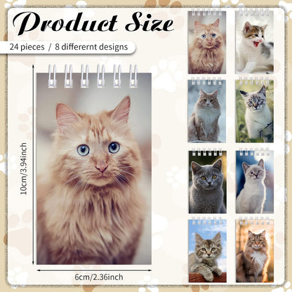 Teling 24 Pcs Cute Cat Party Favors Cat Mini Notepads Spiral Pocket Notebook Small Kitten Notepads for Party Decoration Rewards Office Travel Supplies, 2.4 x 3.9 Inches
