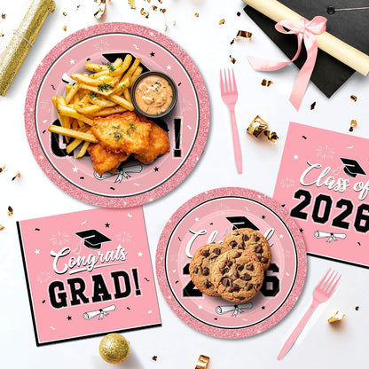 200Pcs Graduation Decorations 2026, Blue Graduation Plates and Napkins Party Supplies for 50 Guests, Disposable Grad Plates, Napkins, Dessert Plates and Forks for Grad Decor Wedding Birthday Supplies