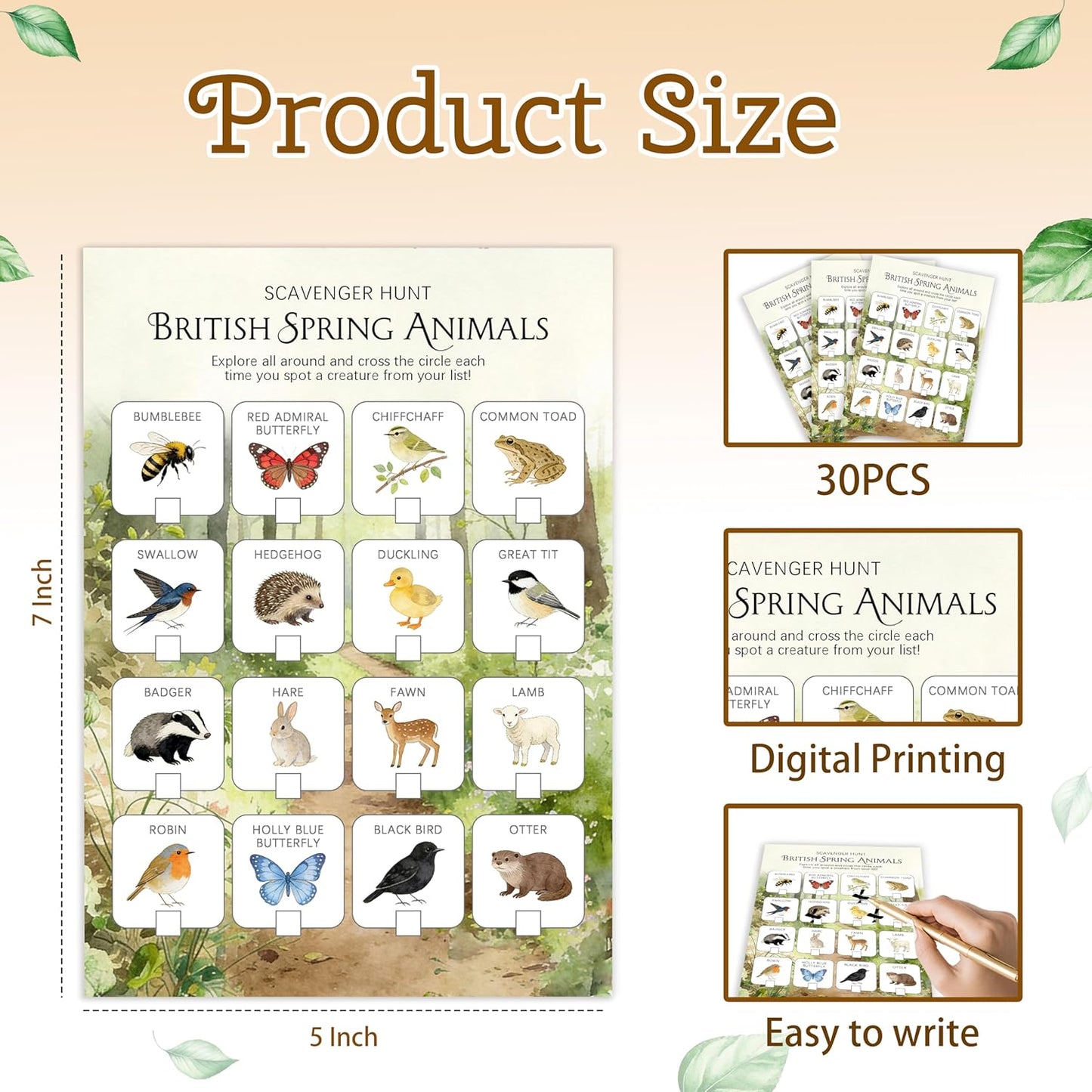 30Pcs Nature Scavenger Hunt Cards, Scavenger Hunt Cards Road Trip and Travel Activities, Spring Summer Holiday Party Supplies, Camping Games Outdoor Indoor Seek Activity-A03