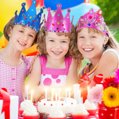 Civaner 17 Pcs Princess Party Crowns Set DIY Tiaras Making Kit for Kids with Diamond Stickers, Party Favors and Supplies