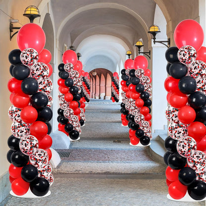 2 Set Black and Gold Balloons Column Stand Kit with 100 Balloons Adjustable Balloon Stand with Bases for Floor Black Gold Confetti Balloon Column Kit for Bridal Shower Valentine Birthday Party Decor