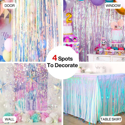 PartyWoo Silver Streamers 3pcs Tinsel Backdrop 8.2FT Metallic Tinsel Foil Fringe Streamer Curtains Party Photo Booth Backdrop for Graduation Baby Shower Bachelorette Wedding Disco Party Decorations
